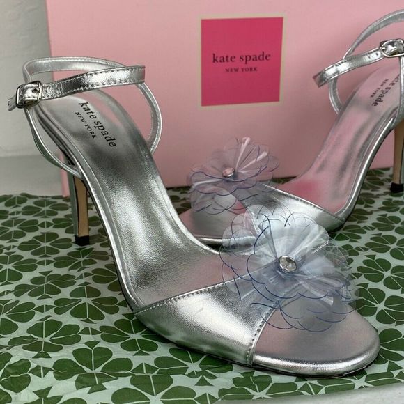 Kate Spade Giulia Sandals Metallic Heels New - Picture 2 of 8